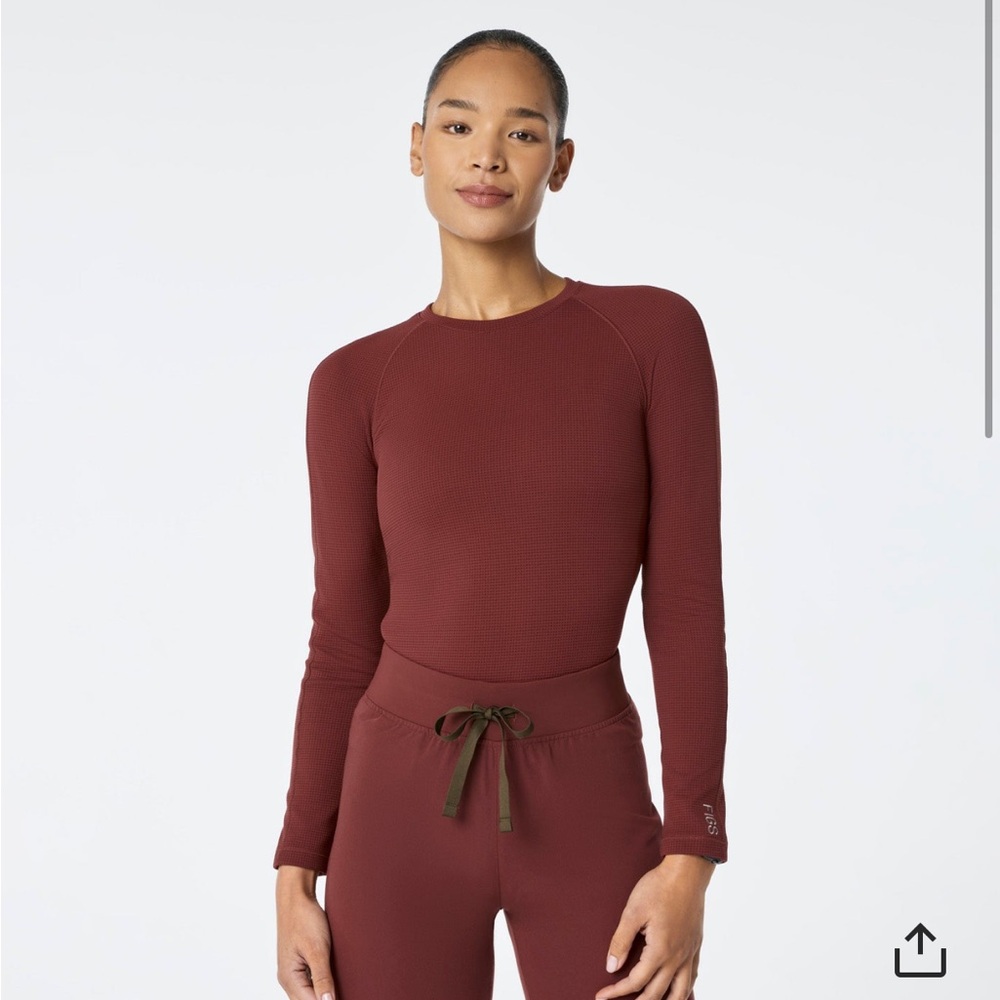 Figs Women's waffle long sleeve underscrub in Burgundy